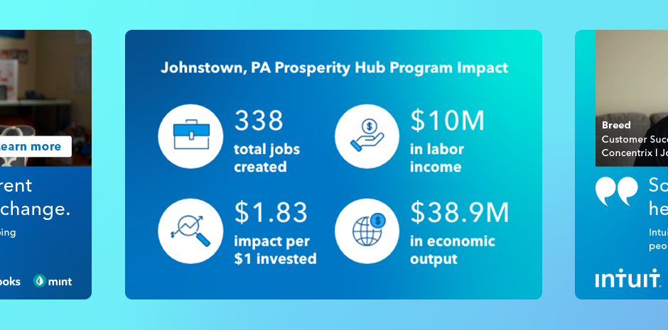 A fact sheet displaying the impact of the Johnstown, PA Prosperity Hub Program