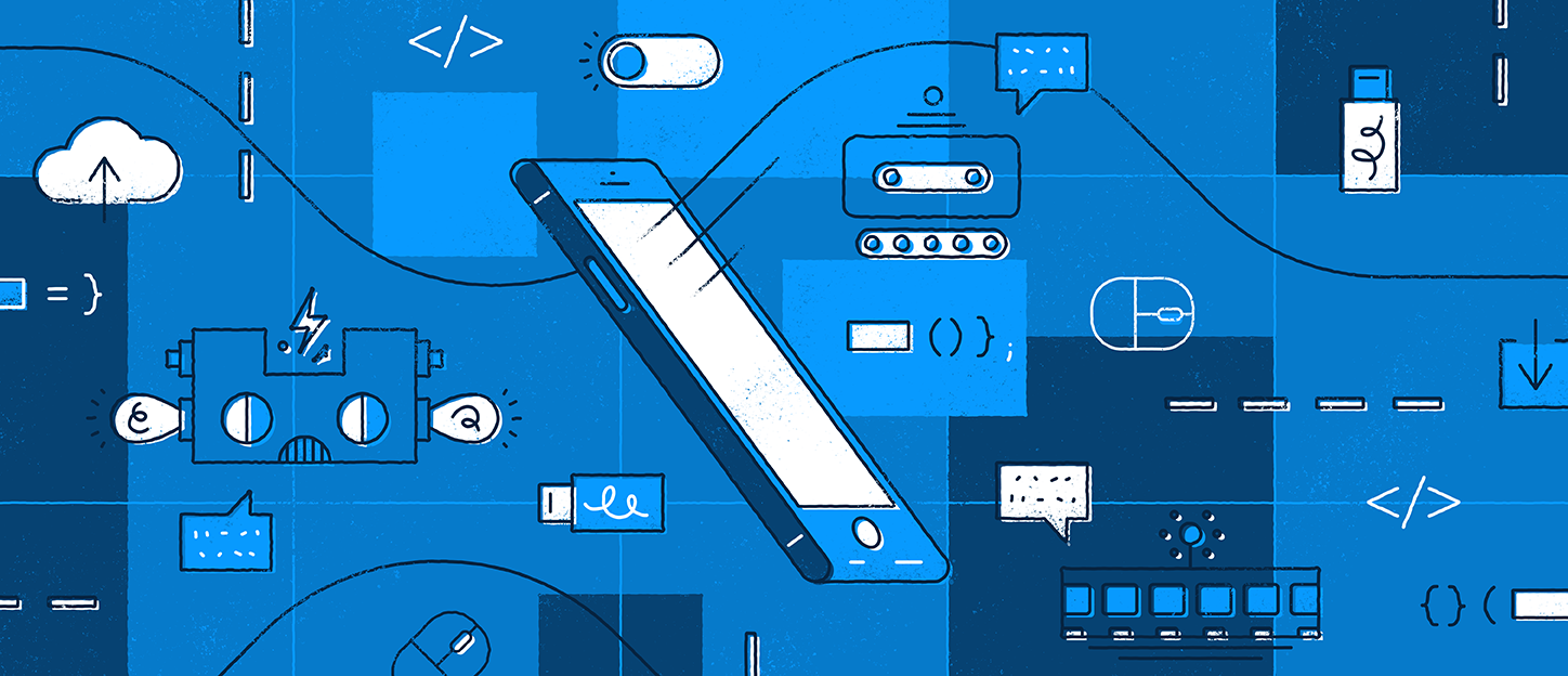 graphic of computer and coding symbols