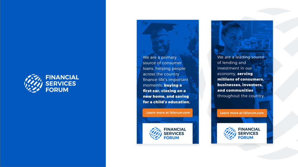 Three sidebar ads for the Financial Services Forum website